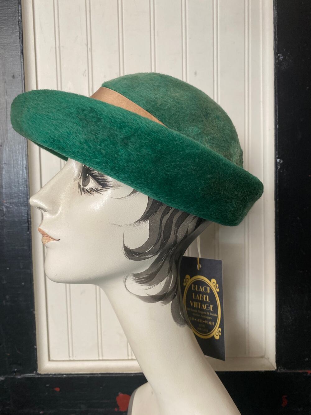 vintage 1960s green mohair hat, 60s mod style millinery, ribbon, avant garde mcm
